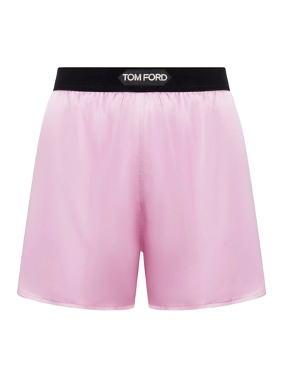 Shop Tom Ford Stretch Silk Satin Pj Shorts In Primrose Lilac