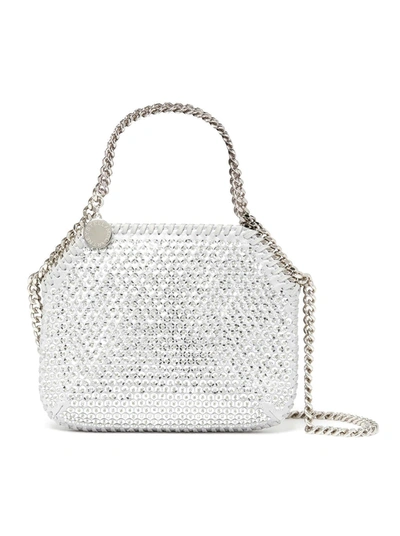 Shop Stella Mccartney Mini Shoulder Bag All Over Beads &amp; Eco Sequins Embroidery In Silver