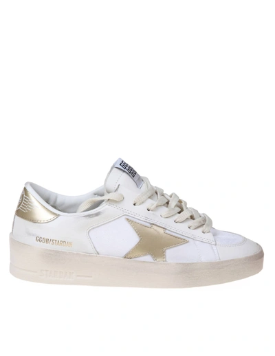 Shop Golden Goose Stardan Sneakers In White And Gold Leather And Fabric In White/gold
