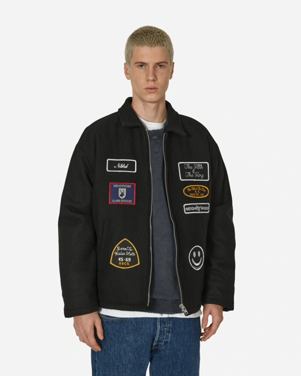 Neighborhood Melton Zip Up Jacket In Black | ModeSens