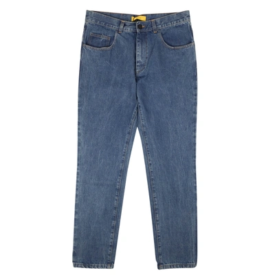 Shop Pyer Moss Blue And White Leather Pocket Jeans