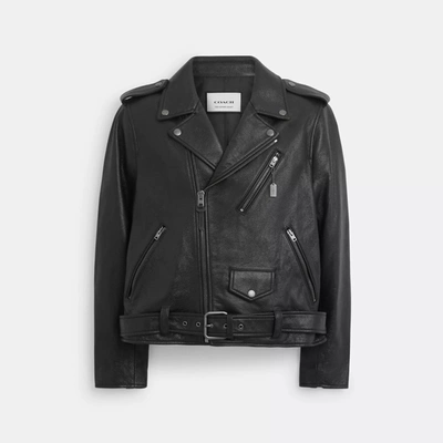 Shop Coach Outlet Leather Moto Jacket In Black