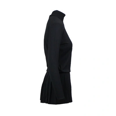Shop Prada Black Wool Knit Turtleneck Pleated Mini Dress