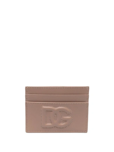 Shop Dolce & Gabbana Card Holder With Embossed Dg Logo In Nude & Neutrals