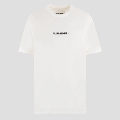 Shop Jil Sander White And Black Cotton T-shirt In Porcelain