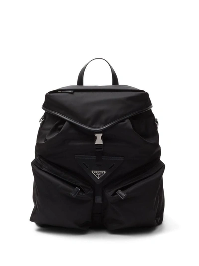 Shop Prada Re-nylon Leather-trimmed Backpack In Nero