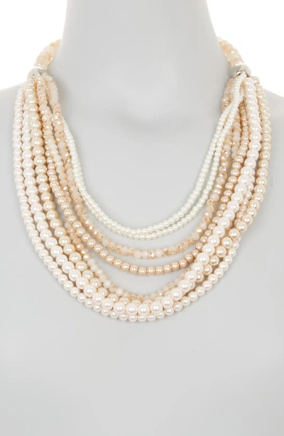 Shop Tasha Imitation Pearl Multistrand Layered Necklace In Gold Ivory