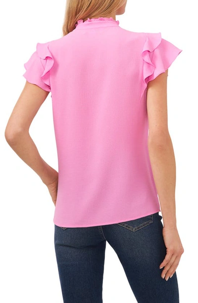 Shop Cece Pintuck Ruffle Short Sleeve Blouse In Bright Peony