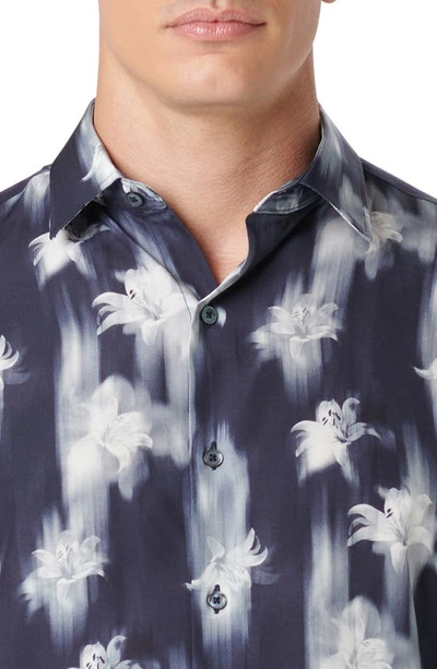 Bugatchi Julian Shaped Fit Floral Print Button-up Shirt In Navy