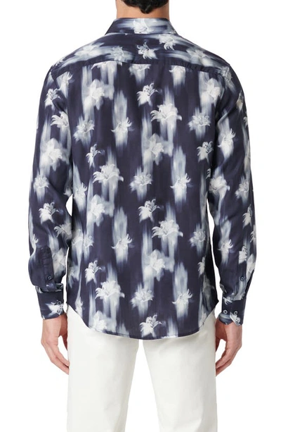 Bugatchi Julian Shaped Fit Floral Print Button-up Shirt In Navy