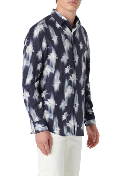 Bugatchi Julian Shaped Fit Floral Print Button-up Shirt In Navy