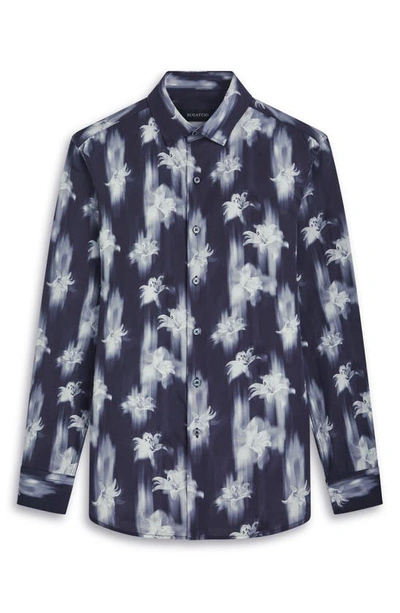 Bugatchi Julian Shaped Fit Floral Print Button-up Shirt In Navy