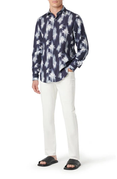 Bugatchi Julian Shaped Fit Floral Print Button-up Shirt In Navy