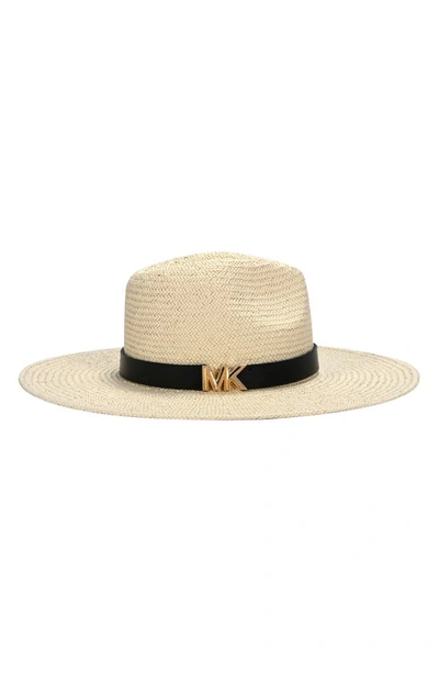 Shop Michael Kors Karlie Straw Hat In Natural/ Black/ Gold