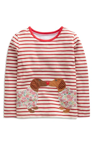 Shop Mini Boden Kids' Dog Appliqué Long Sleeve Cotton T-shirt In Firecracker/ Ivory Dogs