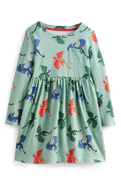 Shop Mini Boden Kids' Long Sleeve Cotton Jersey Dress In Georgian Blue Dragons