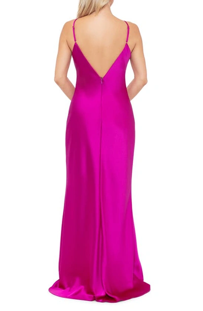 Xscape Women's Flower-trim Sleeveless Satin Gown In Magenta