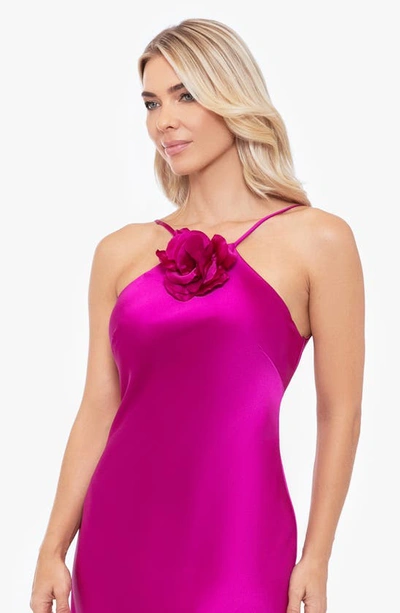 Shop Xscape Rose Appliqué Satin Gown In Magenta