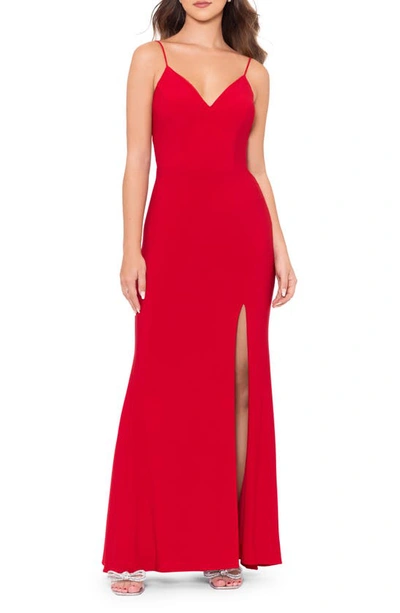 Shop Xscape Knotted Open Back Gown In Red