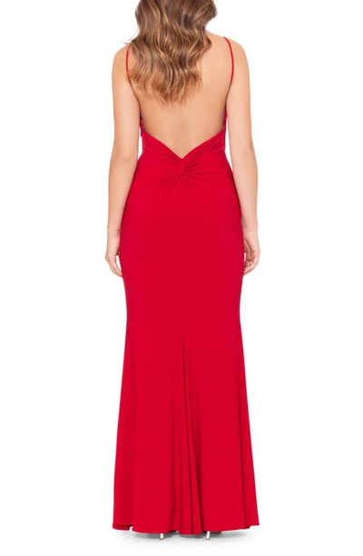 Shop Xscape Knotted Open Back Gown In Red