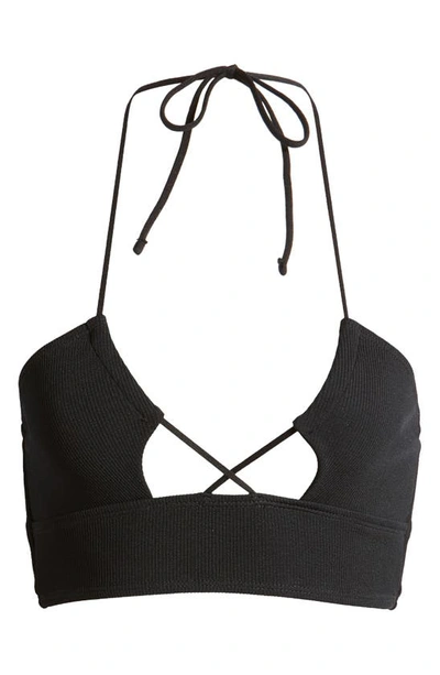 Shop Topshop Rib Halter Bikini Top In Black