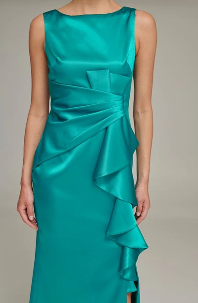 Eliza J Ruffle Satin Mermaid Gown In Jade