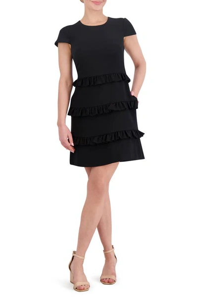 Shop Eliza J Ruffle Detail Short Sleeve Dress In Black