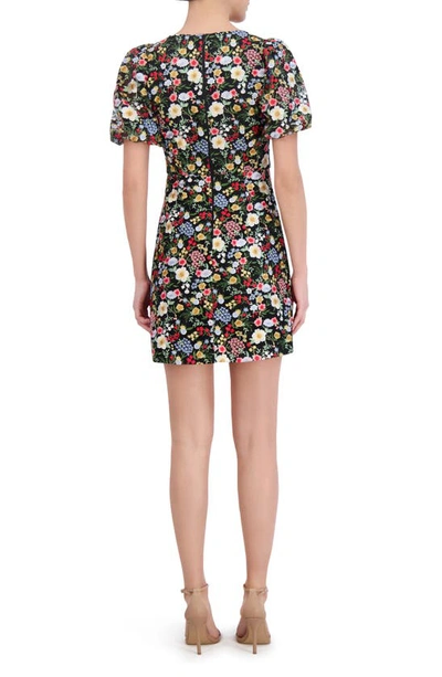 Shop Eliza J Floral Puff Sleeve Minidress In Black Multi