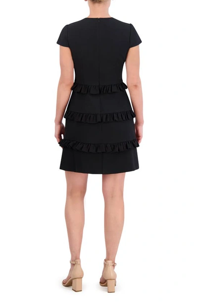 Shop Eliza J Ruffle Detail Short Sleeve Dress In Black
