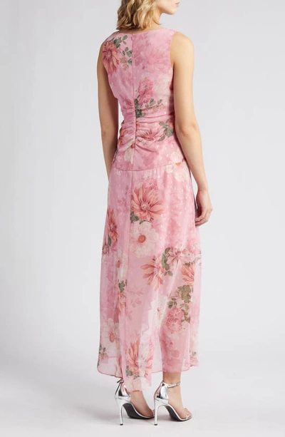Shop Eliza J Floral Ruched Clip Dot Chiffon Cocktail Dress In Rose