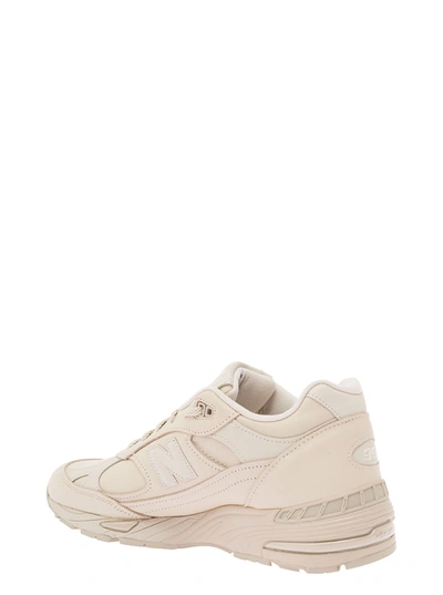 Shop New Balance '991' Beige Panelled Sneakers With Logo Patch In Leather And Fabric Man In White