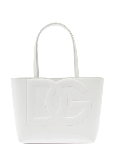 Shop Dolce & Gabbana 'dg Logo' Small White Shopper In Leather Woman
