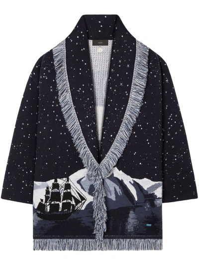 Shop Alanui In The Middle Of Nowhere Jacquard Cardigan In Navy Blue