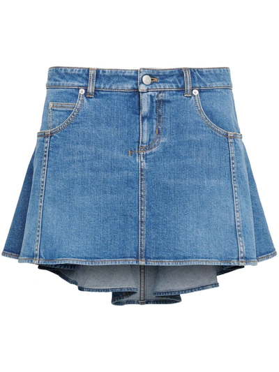 Shop Alexander Mcqueen Blue Cotton Blend Denim Skirt In Blue Stone Wash
