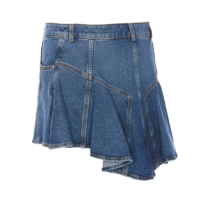 Shop Alexander Mcqueen Blue Cotton Blend Denim Skirt In Blue Stone Wash