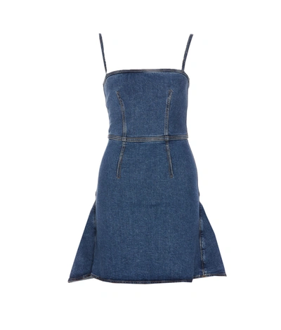 Shop Alexander Mcqueen Blue Cotton Blend Denim Dress In Blue Stone Wash
