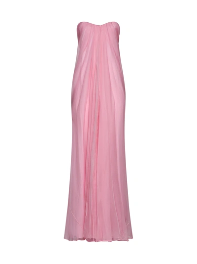 Shop Alexander Mcqueen Draped Bustier Chiffon Long Dress In Pink