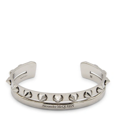 Shop Alexander Mcqueen Silver Metal Studded Open Bracelet