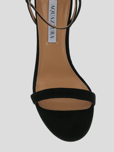 Shop Aquazzura Black Suede Bow Tie Sandals