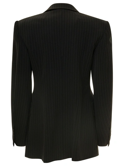 Shop Balenciaga 'hourglass' Black Pinstripe Single-breasted Jacket In Stretch Wool Woman