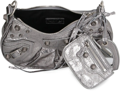 Shop Balenciaga Le Cagole Xs Leather Crossbody Bag In Silver