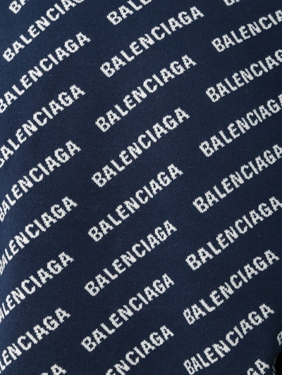 Shop Balenciaga Allover Logo Cotton Crewneck Sweater In Blue