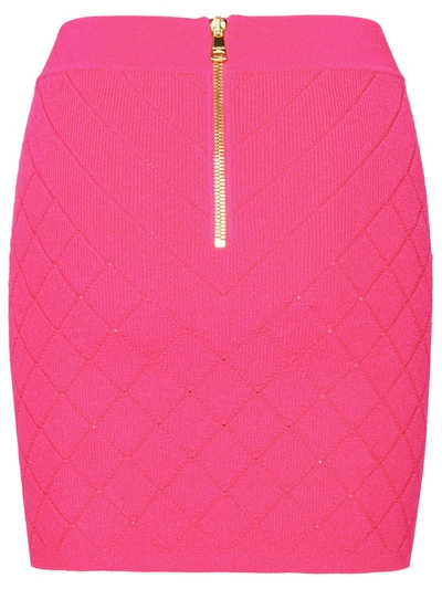 Shop Balmain Buttoned Knitted Mini Skirt In Fuchsia