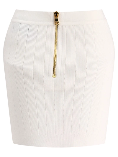 Shop Balmain High Waist Buttoned Mini Skirt In White