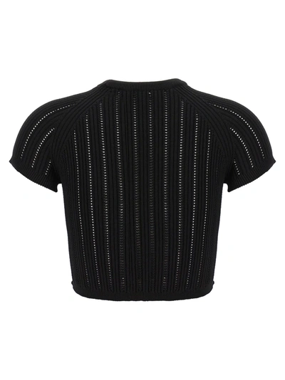 Shop Balmain Knitted Cropped Top In Black