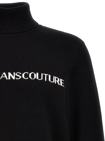 Shop Versace Jeans Couture Black Turtleneck With Contrasting Logo Lettering In Cotton And Cashmere Man