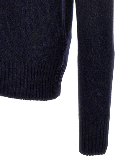 Shop Ami Alexandre Mattiussi Blue Crewneck Sweater With Ribbed Trim In Cashmere And Wool Man
