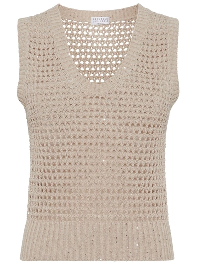Shop Brunello Cucinelli Perforated Tank Top In Nude & Neutrals