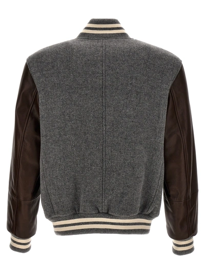 Shop Brunello Cucinelli Brown And Burgundy Virgin Wool And Leather Varsity Down Jacket