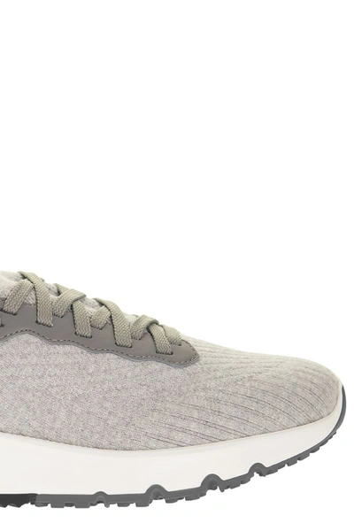 Shop Brunello Cucinelli Runners In Cotton Knit And Semi-glossy Calf Leather In Grey